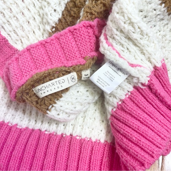 Uncharted Threads Open Front Striped Cropped Cardigan Chunky Knit Sweater Size M - Picture 3 of 10